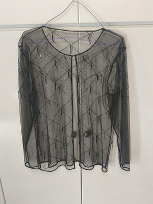Black Tulle Cardigan like new with embroidered beads