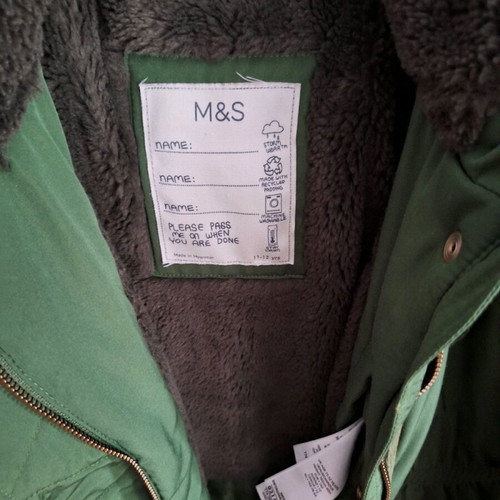 Girls' parka jacket used, cypress green M&S, age 11