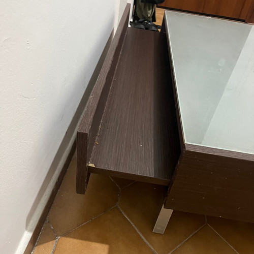 Coffee table 1x1 with glass top and two drawers