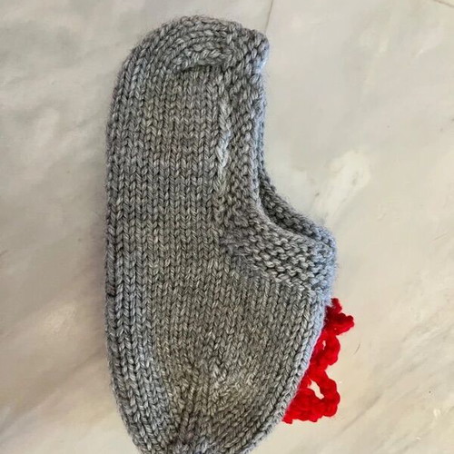 Handmade knitted baby slippers new, pair, gray and pink
