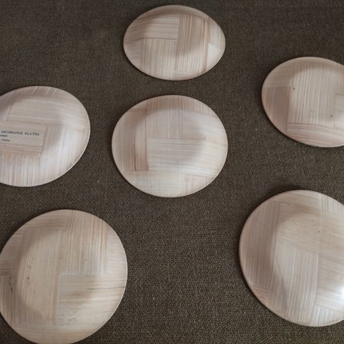 Vintage bamboo decorative plates set of 6, 11cm, like new