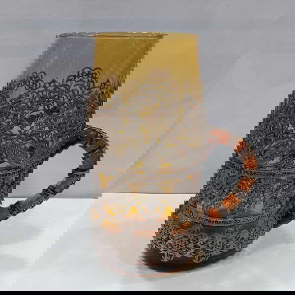 ΜΕΓΑΛΗ Γιαννιώτικη κανάτα από Amber Glass με φιλιγκράν επικάλυψη του 1960 ΠΡΟΣΟΧΗ ΜΕ ΣΠΑΣΙΜΟ!