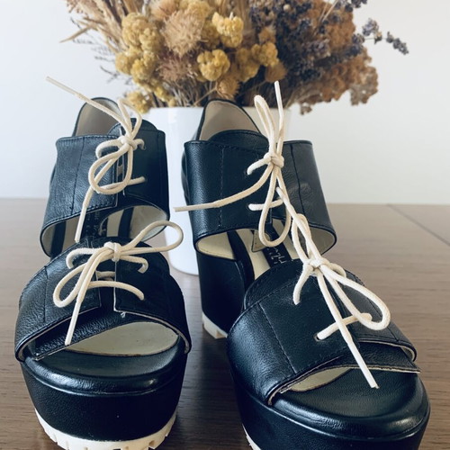 Ioanna Kourbela leather platform sandals new, black and white