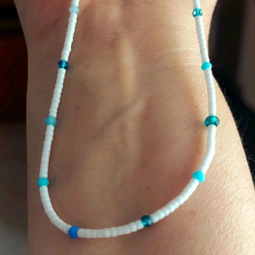 Summer necklace new with beads and blue crystals handmade