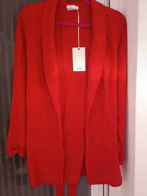 Red jacket new without lining and buttons with belt size 42