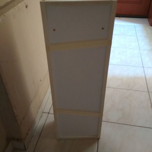 Bathroom cabinet used, lacquered ecru with oak frame and frosted glass door