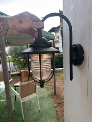 Vintage wall lights used, set with LED bulbs