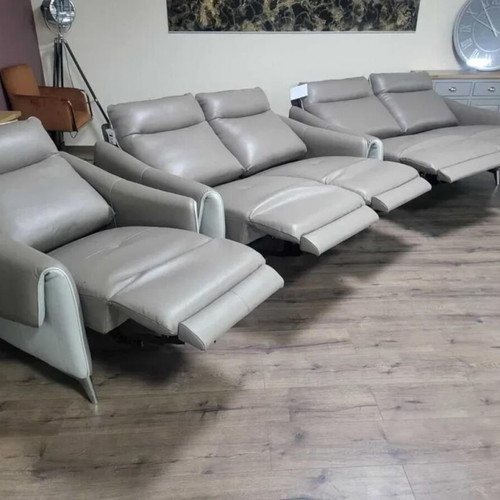 Beige leather sofa set with electric relax footrest new