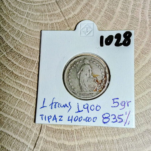 Swiss franc 1900 used, silver 835, 5 gr