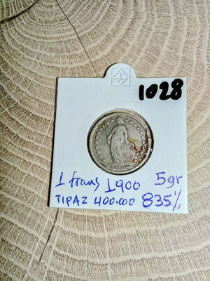 Swiss franc 1900 used, silver 835, 5 gr