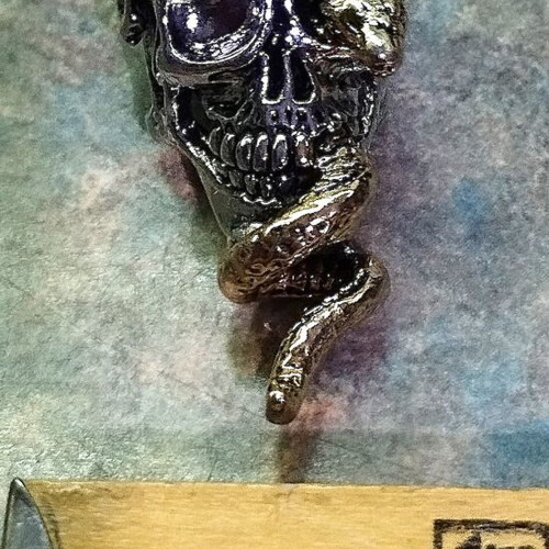 Skull necklace with snake pendant faux bizou new, gold and silver