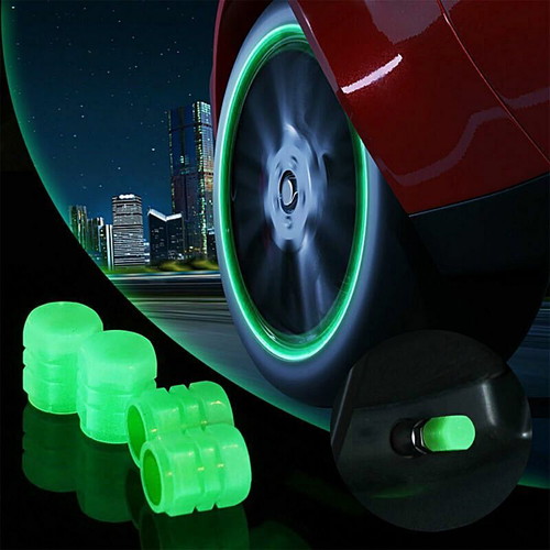 Glowing Valve Caps Green, Set of 4, New