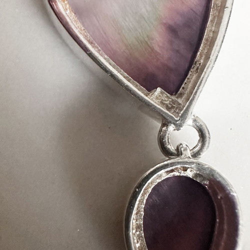 Vintage 925 Silver Pendant with Black Mother of Pearl Double Teardrop and Chain