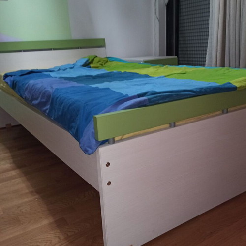 Neoset bookshelf bed and nightstand set like new, white-green