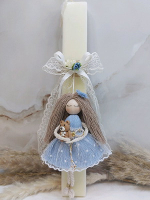 Scented candle with handmade macrame doll new