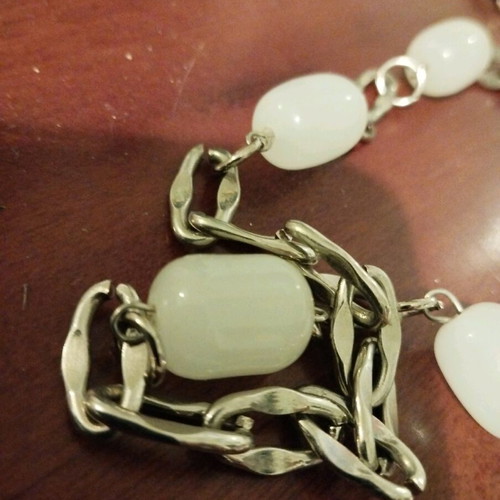 Long necklace chain like new with white pearly beads