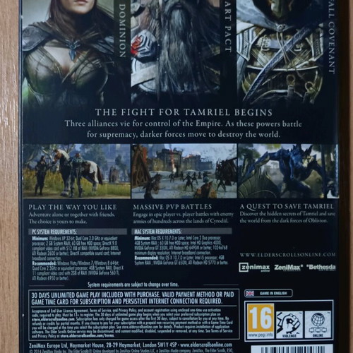 The Elder Scrolls Online PC Mac DVD-ROM σαν καινούργιο