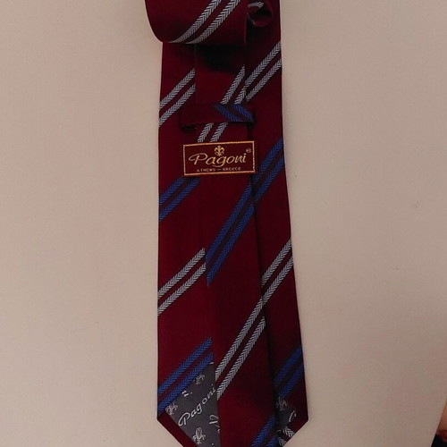 Pagonis Athens handmade tie, burgundy with stripes, new