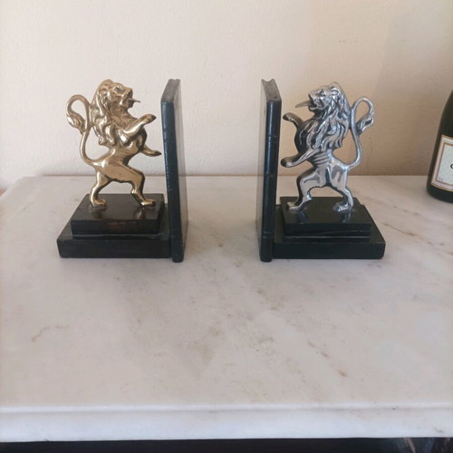 Bookends used, bronze with wood