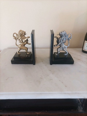 Bookends used, bronze with wood