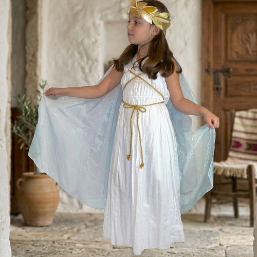 Ancient Greek Girl Costume with Sky Blue Cape Size 8 Years New