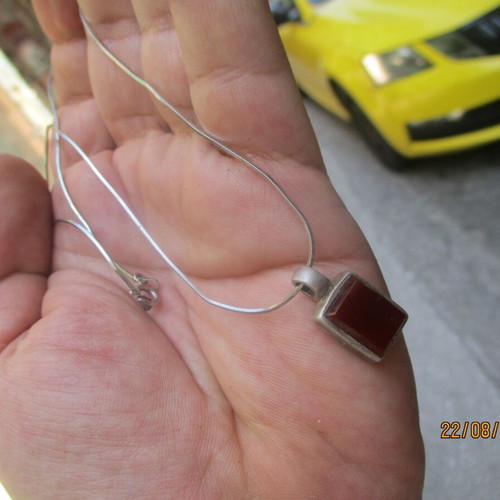 Silver necklace with carnelian pendant, 40 cm