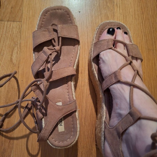 Pull & Bear ankle tie platform sandals like new, size 40, beige and brown