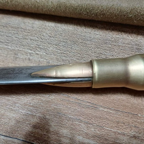 Handmade knife like new with leather sheath and spring blade