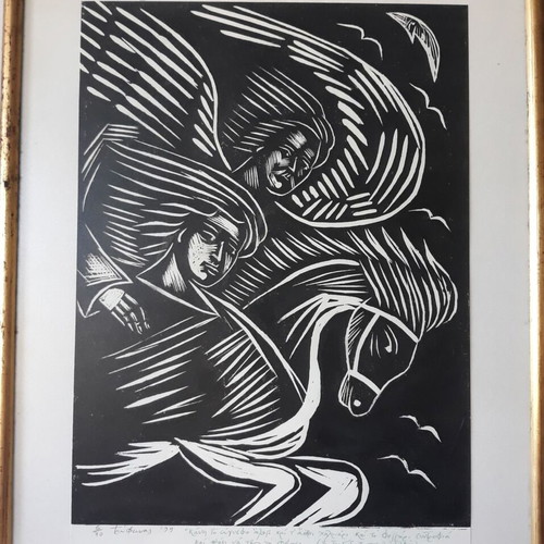 Tryfon woodcut 1999 like new, inspired by the folk poem