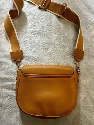 Woman handmade leather crossbody bag used, beige and brown
