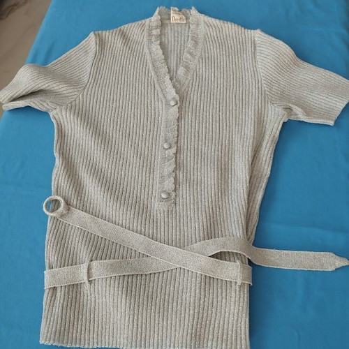 Dorella Filati Fantasia Metallic Silver Ribbed Knit Top Size M like new