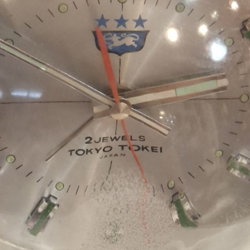 70's Tokyo Tokei manual wind-up alarm clock used, space age retro