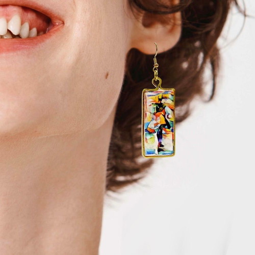 Amoda I handmade earrings with abstract design, multicolor, gold-tone