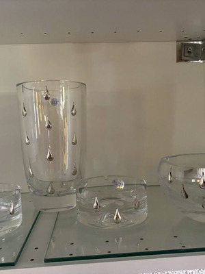 Handmade Italian glassware set, 4 pieces, silver-tone drops