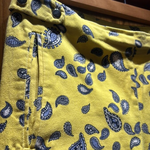 Zara cigarette pants large slim fit yellow with blue pattern like new