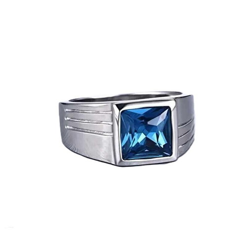 Men's ring with square blue zircon new, stainless steel 201