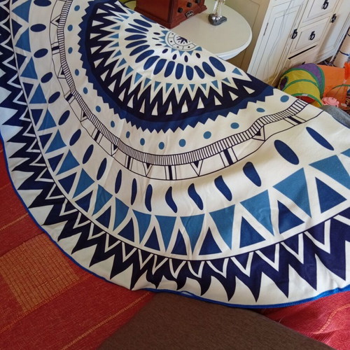 Round beach towel 1.80x1.80 m new, blue pattern