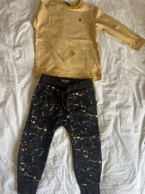 Next black tracksuit with colorful details and George Asda yellow shirt for boys 2-3 years