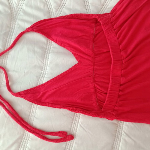 Maxi coral dress Iso like new with knitted bust and open back
