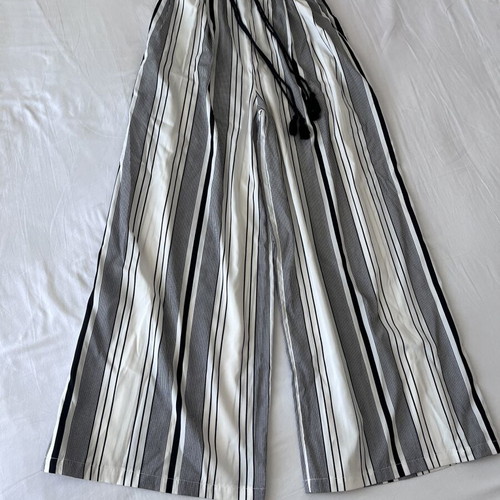 Zara striped pants with waist tie and tassels