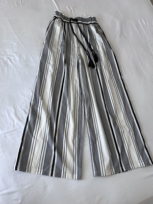 Zara striped pants with waist tie and tassels