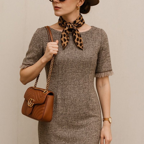 Mariella Rosati pencil tweed dress like new, brown beige