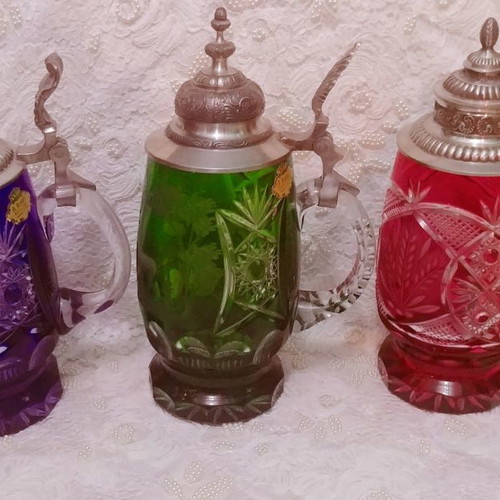 Collectible mugs/beer glasses 3 pcs., colored crystal Rudolf Kunze West Germany 50' - 90'