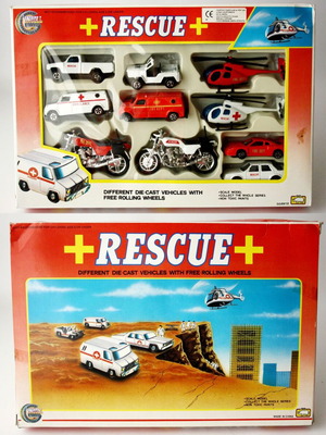 Vintage 90's Rescue Ambulance Die Cast set with ambulance helicopter motorcycle new