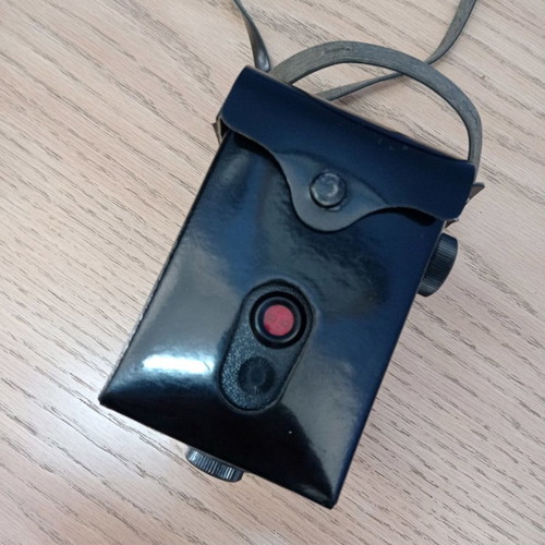 Lubitel 2 camera used with black leather case