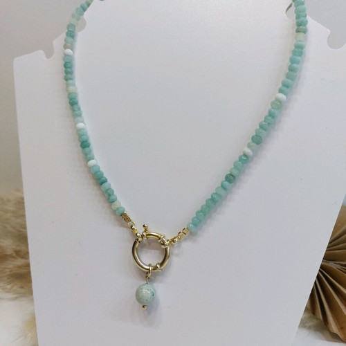 Necklace with amazonite semi-precious stones and gold-plated 925 silver new