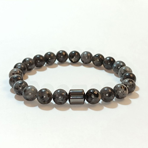 Men's bracelet with labradorite beads new, gray, elastic