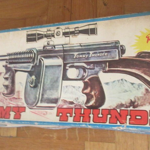 Vintage Tommy Thunder Automatic Battery-Operated Toy Lithograph Box from Lyra 70s like new