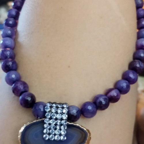 Necklace with semiprecious stones handmade vintage 90s amethyst beads