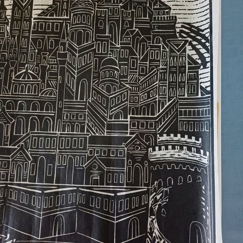 Linocut engraving by Katselis limited edition, like new